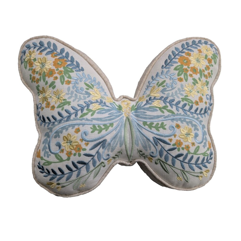 Lillian August Home Butterfly Shaped Floral Embroidered Decorative Throw Pillow